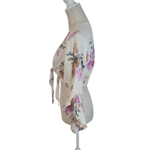Spoon Jeans White Floral Tie Crop Top Shrug Large - Picture 3 of 4